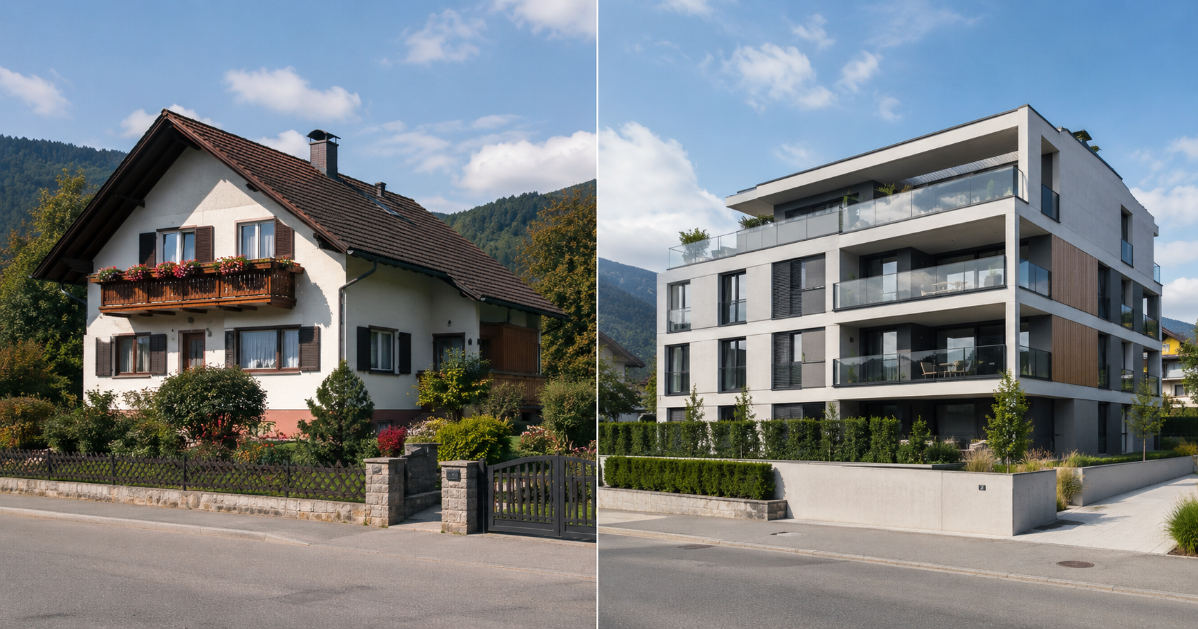 Altgrundstück vs. Neugrundstück Österreich — zwei Häuser aus unterschiedlichen Baujahren im Vergleich