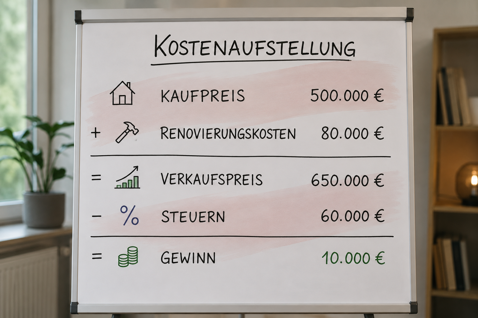 Immobilienertragsteuer Österreich Berechnung — Rechenbeispiel ImmoESt auf Whiteboard