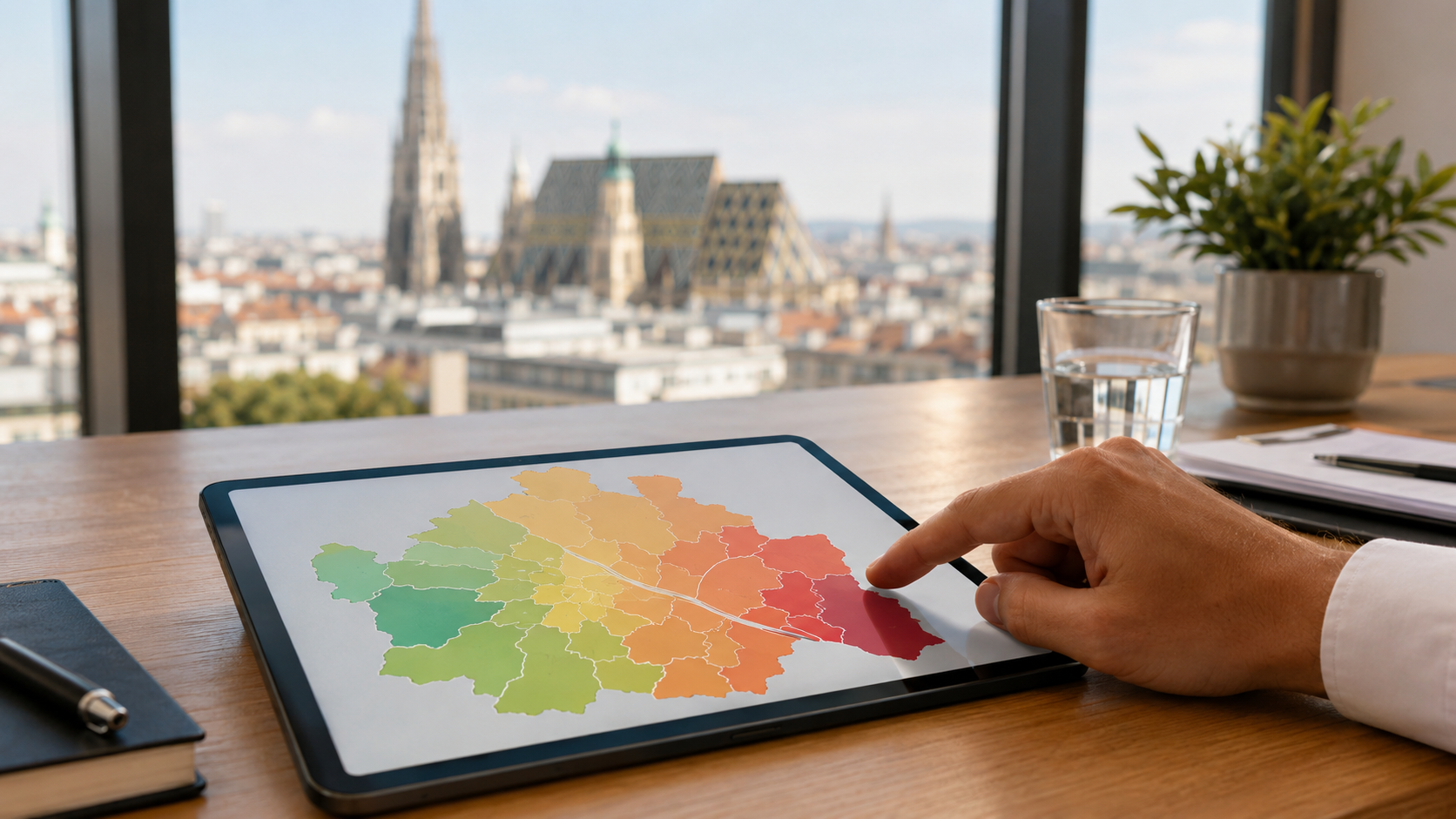 Stadtplan von Wien mit farblich markierten Immobilienpreisen nach Bezirk