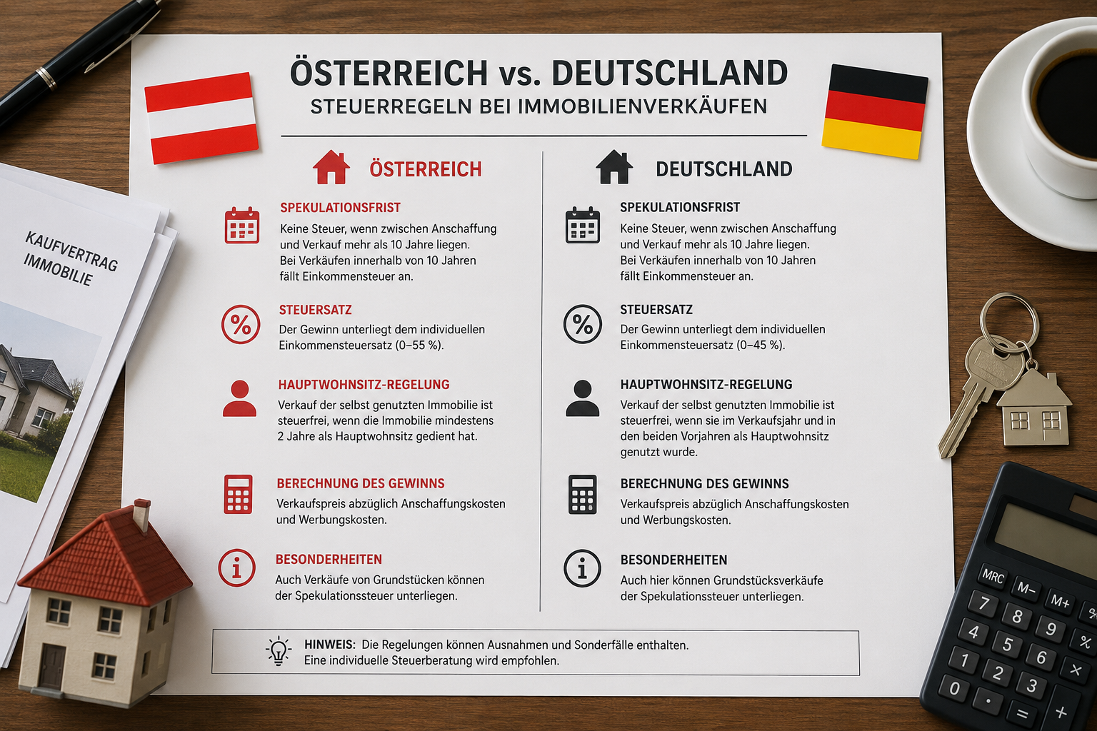 Spekulationssteuer Immobilien Österreich — Vergleichstabelle Österreich vs. Deutschland